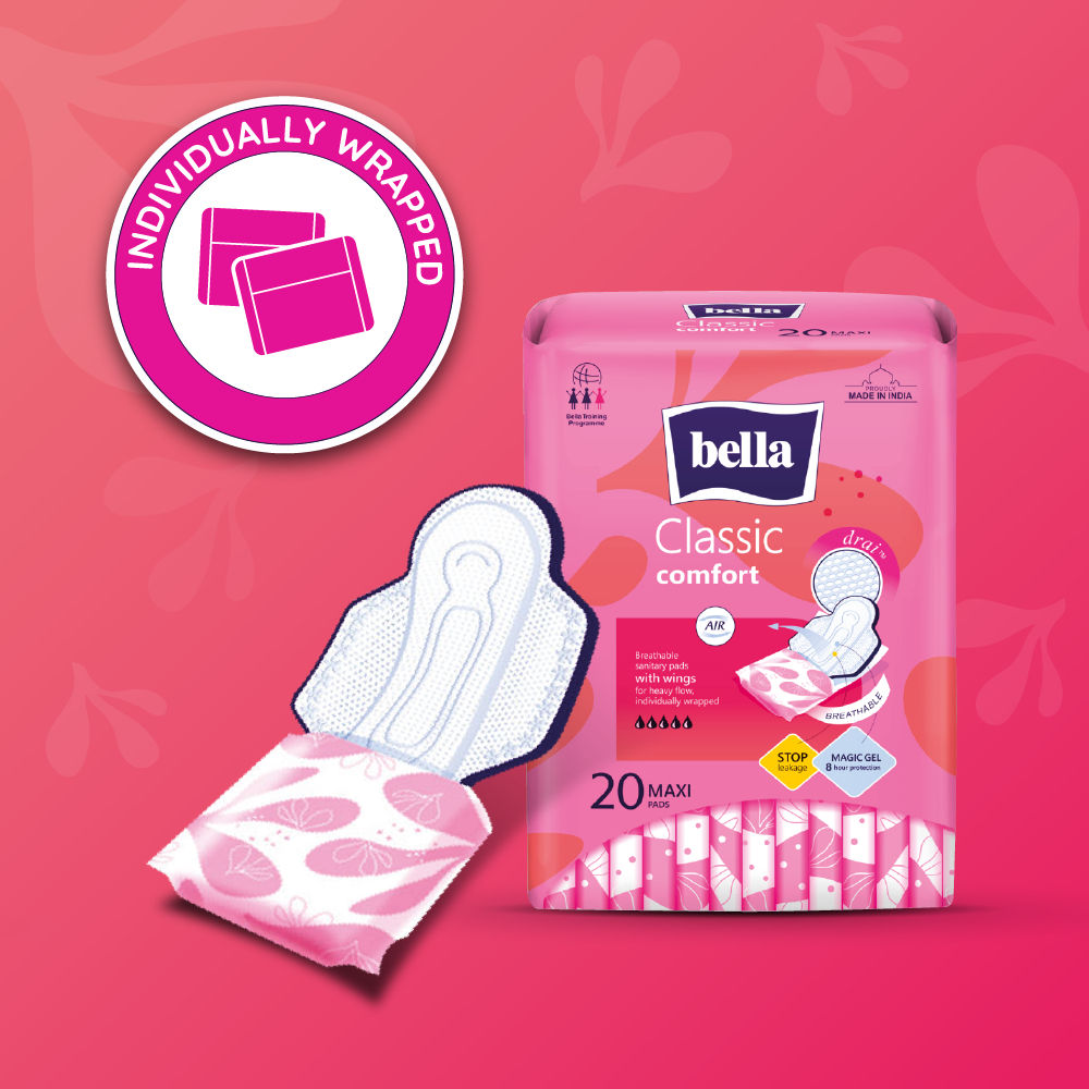 Bella Classic Comfort Maxi Dry Sanitary Pads, 45 Pads + 15 Pads Free