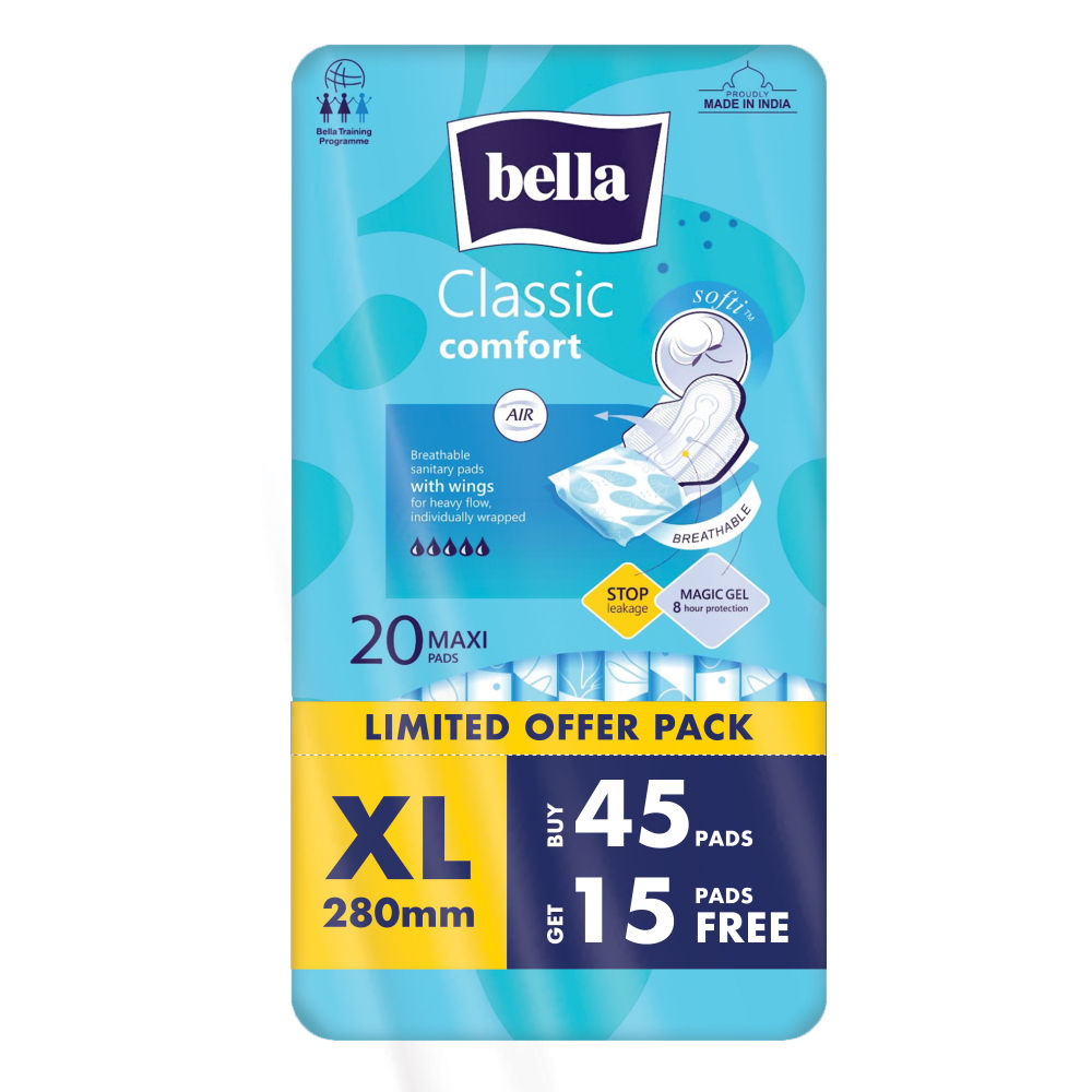 Bella Classic Comfort Maxi Softi Sanitary Pads, 45 Pads + 15 Pads Free