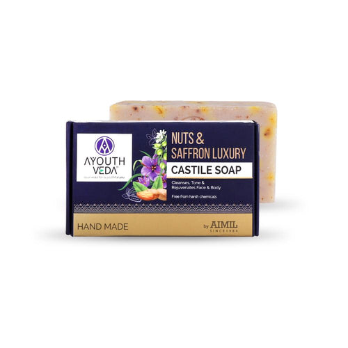 Ayouthveda Nuts & Saffron Handmade Castile Soap with Nourishing Oils for Clensed & Soft Skin