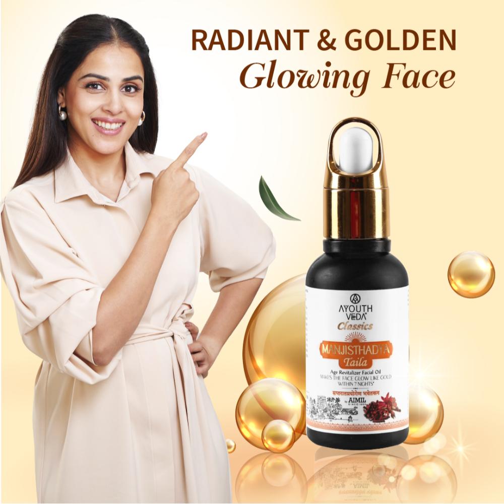 Ayouthveda Manjisthadya Taila with Goat Milk & Herbs to Nourish Skin & Fade Blemishes