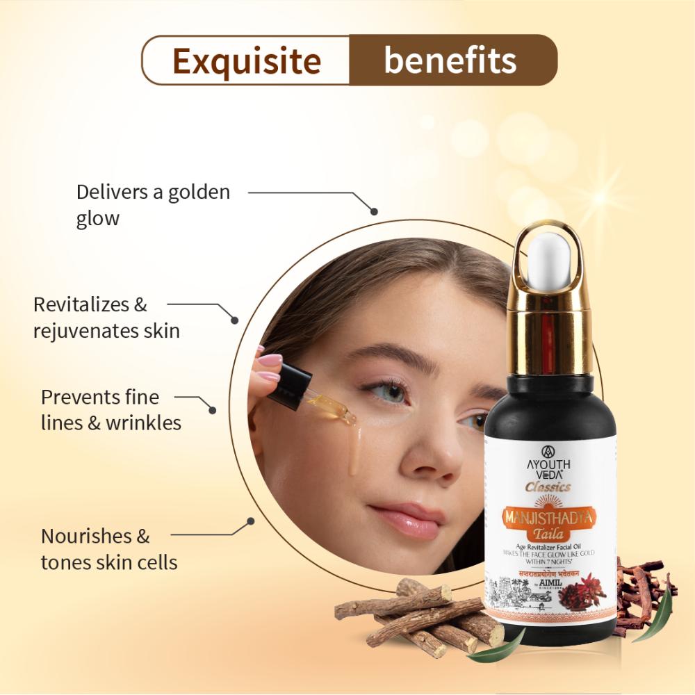 Ayouthveda Manjisthadya Taila with Goat Milk & Herbs to Nourish Skin & Fade Blemishes