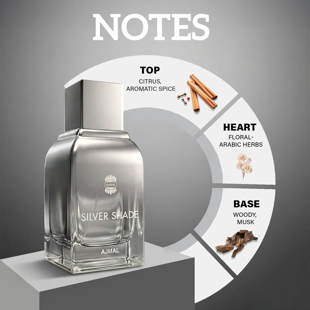 Ajmal India Silver Shade Long Lasting Perfume For Men Fresh Citrus Woody Musk Elegant Fragrance