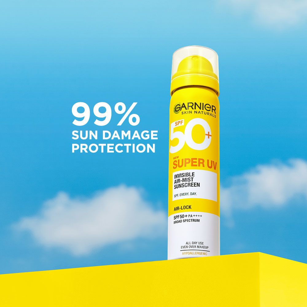 Garnier Super UV Invisible Air Mist Spray Sunscreen SPF50 PA++++ For UVA/B, Over Makeup Spray, No White Cast