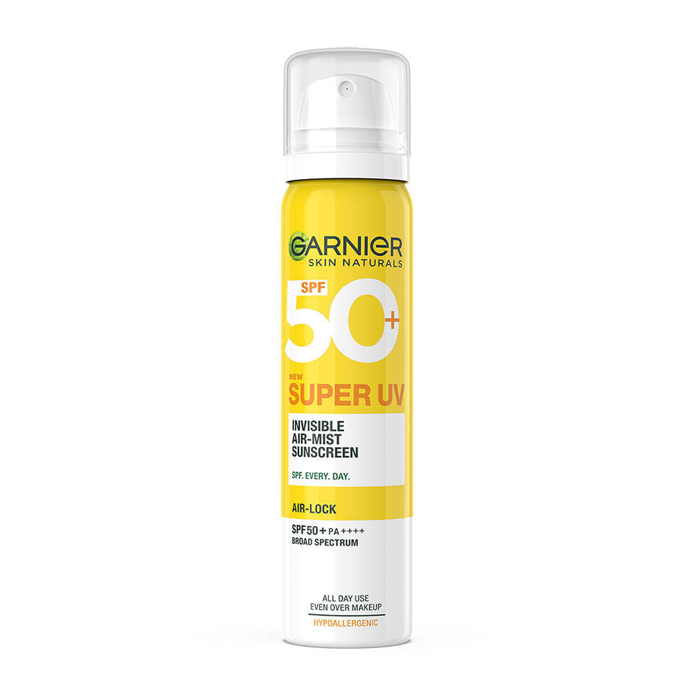 Garnier Super UV Invisible Air Mist Spray Sunscreen SPF50 PA++++ For UVA/B, Over Makeup Spray, No White Cast