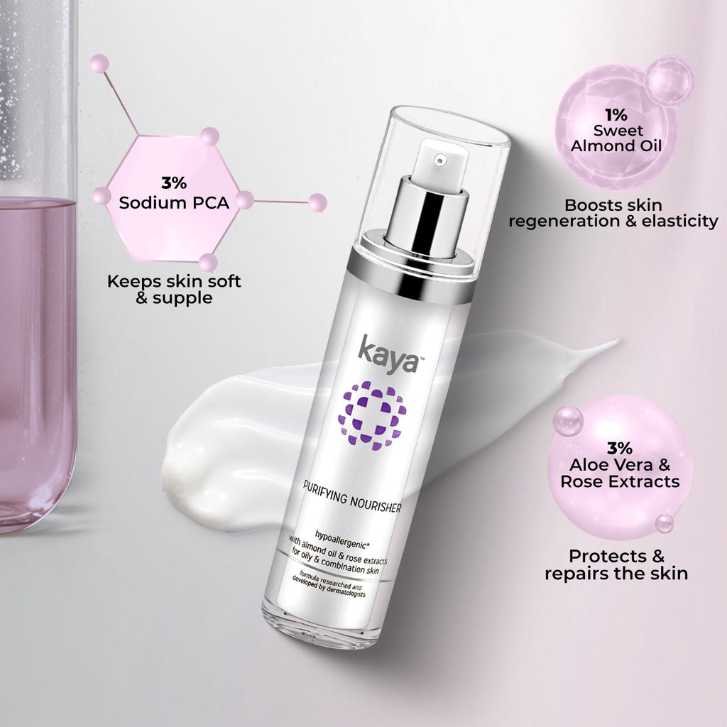 Kaya Acne Care Purifying Nourisher, Gentle/light/non-greasy daily Moisturizer for oily & pimple prone skin, 50 ml