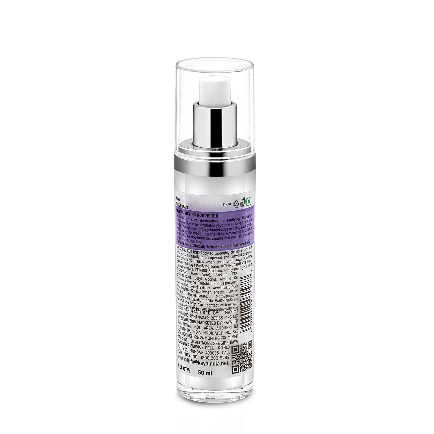 Kaya Acne Care Purifying Nourisher, Gentle/light/non-greasy daily Moisturizer for oily & pimple prone skin, 50 ml