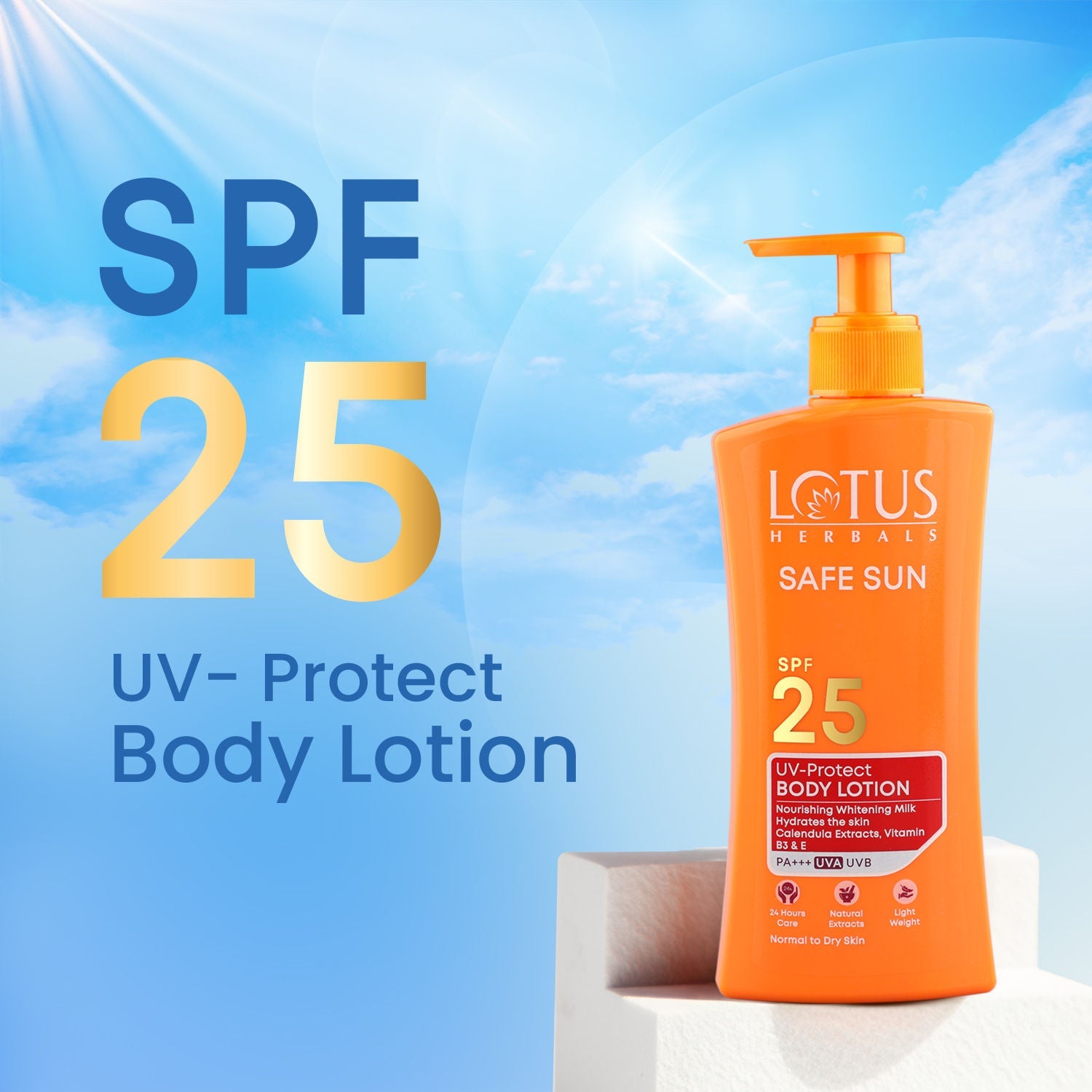 Lotus Herbals Safe Sun UV Protect Body Lotion, SPF 25 PA+++ Nourishing Whitening Milk