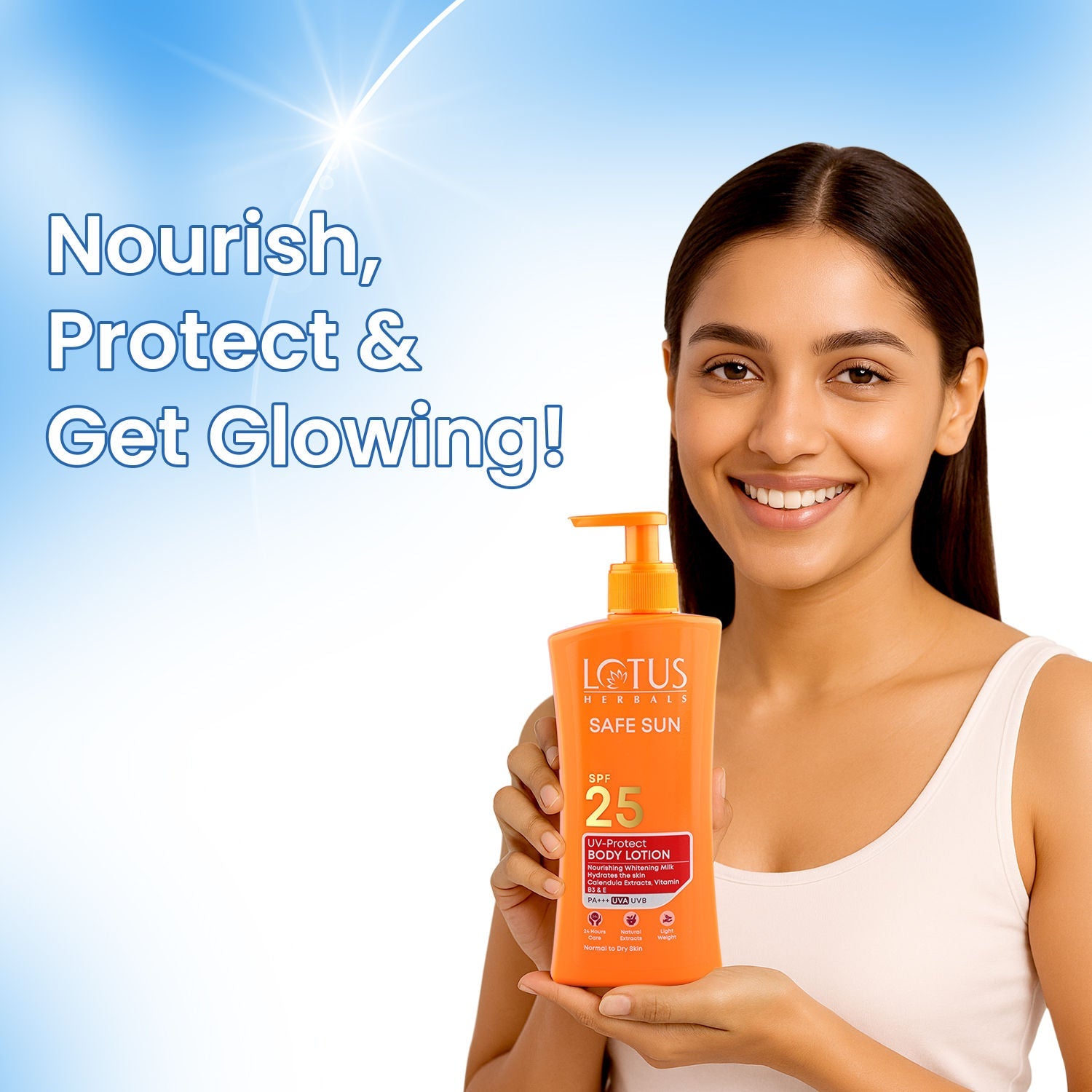 Lotus Herbals Safe Sun UV Protect Body Lotion, SPF 25 PA+++ Nourishing Whitening Milk