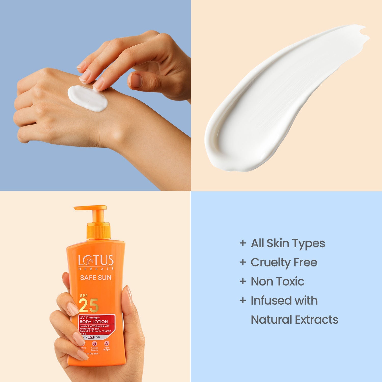 Lotus Herbals Safe Sun UV Protect Body Lotion, SPF 25 PA+++ Nourishing Whitening Milk