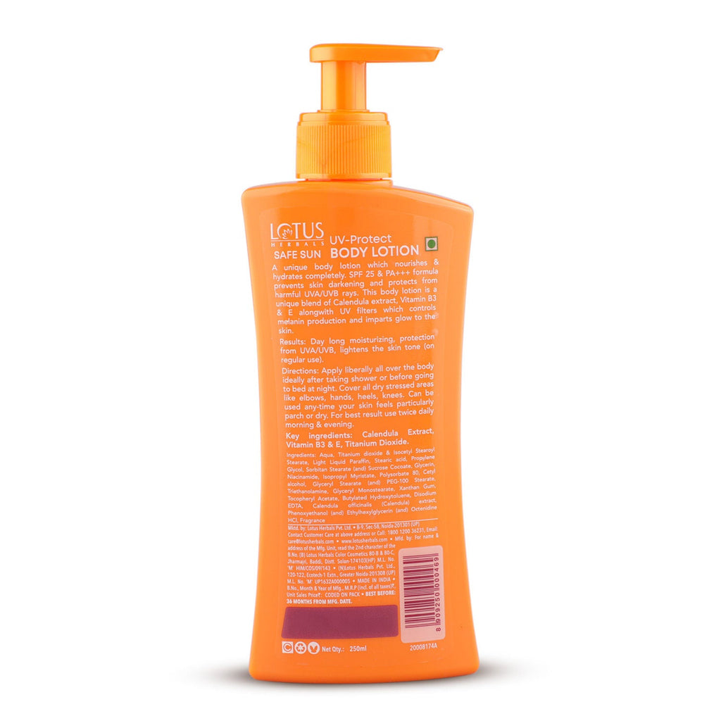 Lotus Herbals Safe Sun UV Protect Body Lotion, SPF 25 PA+++ Nourishing Whitening Milk