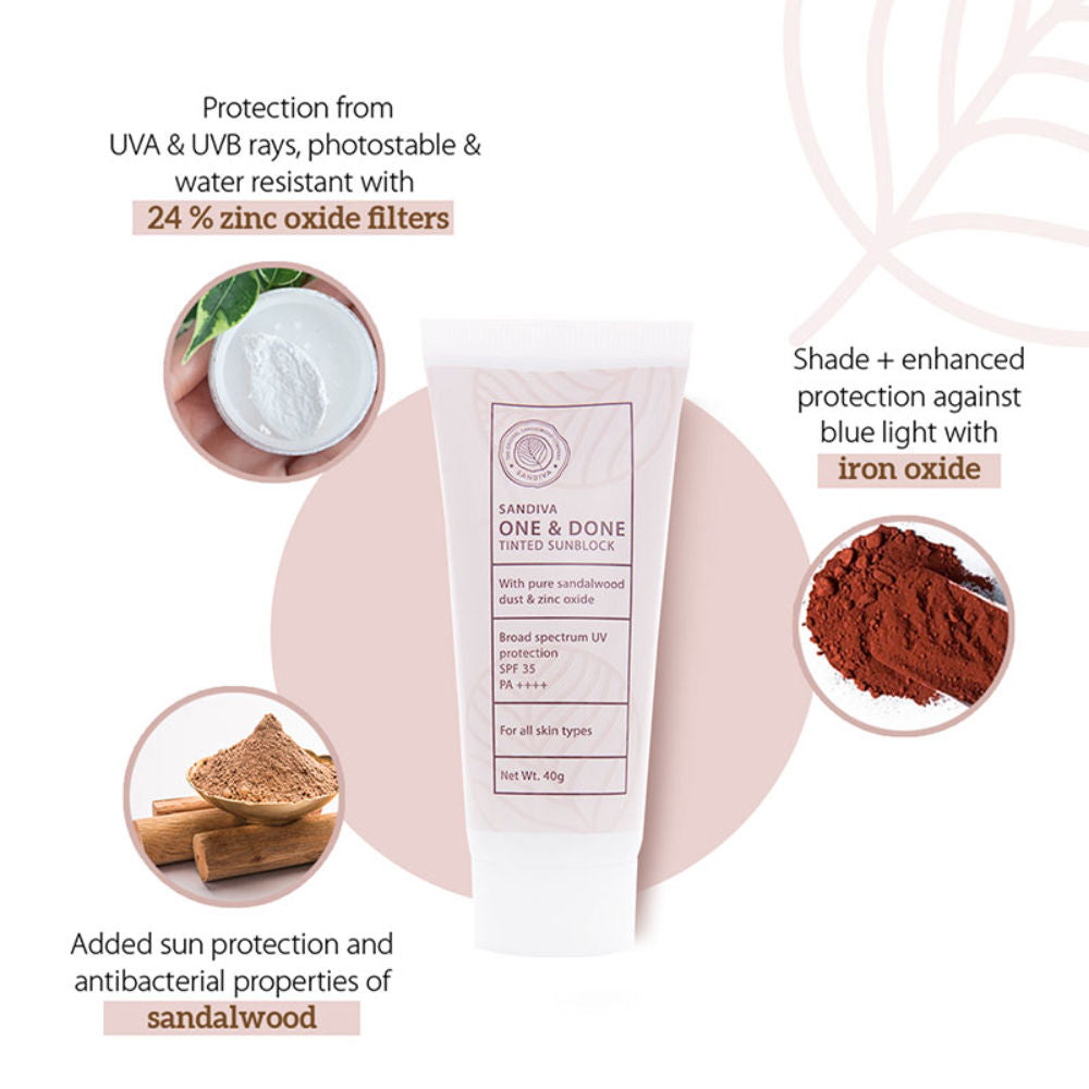 Sandiva One & Done Tinted Sunscreen With Zinc Oxide, SPF 35 PA++++, No White Cast