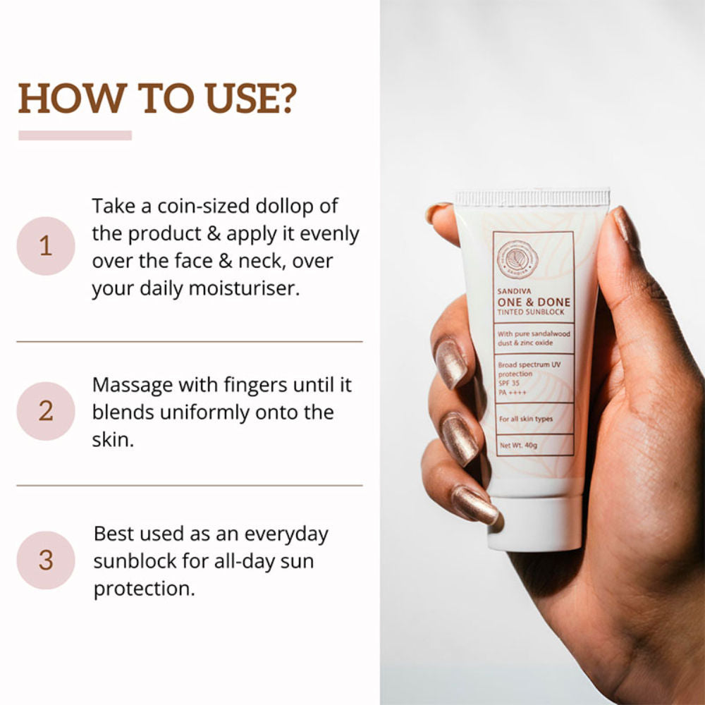 Sandiva One & Done Tinted Sunscreen With Zinc Oxide, SPF 35 PA++++, No White Cast