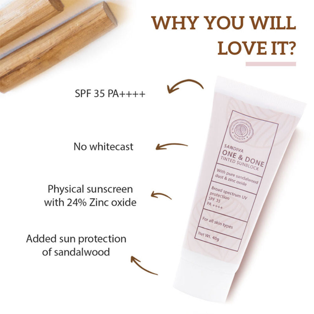 Sandiva One & Done Tinted Sunscreen With Zinc Oxide, SPF 35 PA++++, No White Cast
