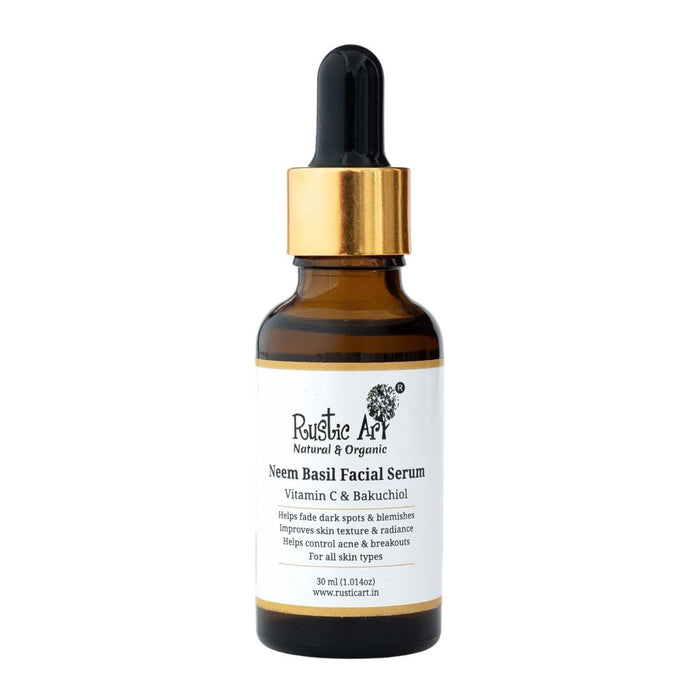 Rustic Art Neem Basil Facial Serum with Vitamin C & Bakuchiol