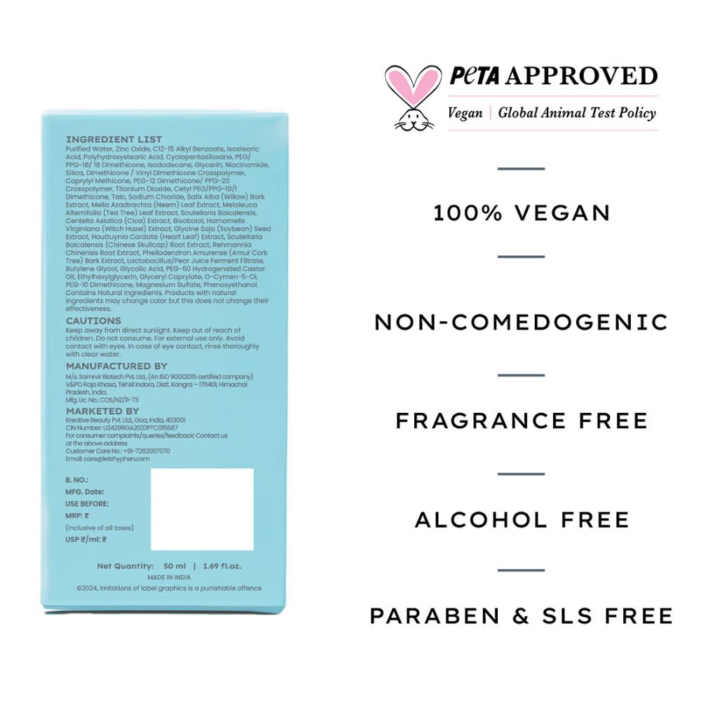 Hyphen Sun Milk 100% Mineral Sunscreen SPF 50 PA++++ 25% Nano Zinc Oxide For Acne Prone, Oily Skin