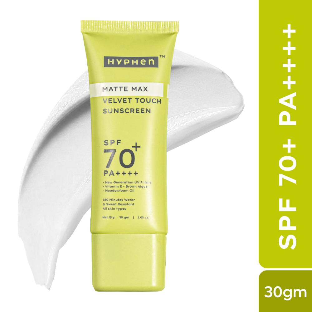 Hyphen Matte Max Velvet Touch Sunscreen SPF70+PA++++ Sweat & Water Resistant 12hr UV Protection