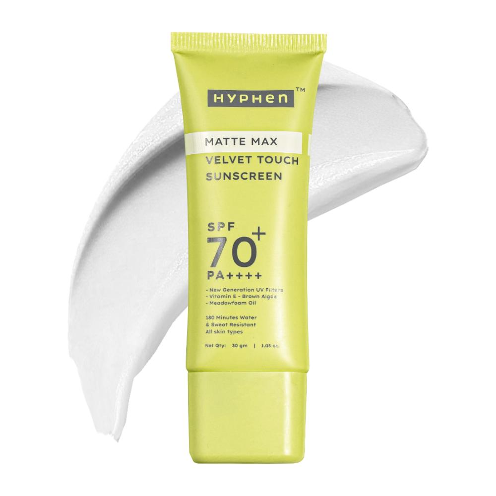 Hyphen Matte Max Velvet Touch Sunscreen SPF70+PA++++ Sweat & Water Resistant 12hr UV Protection