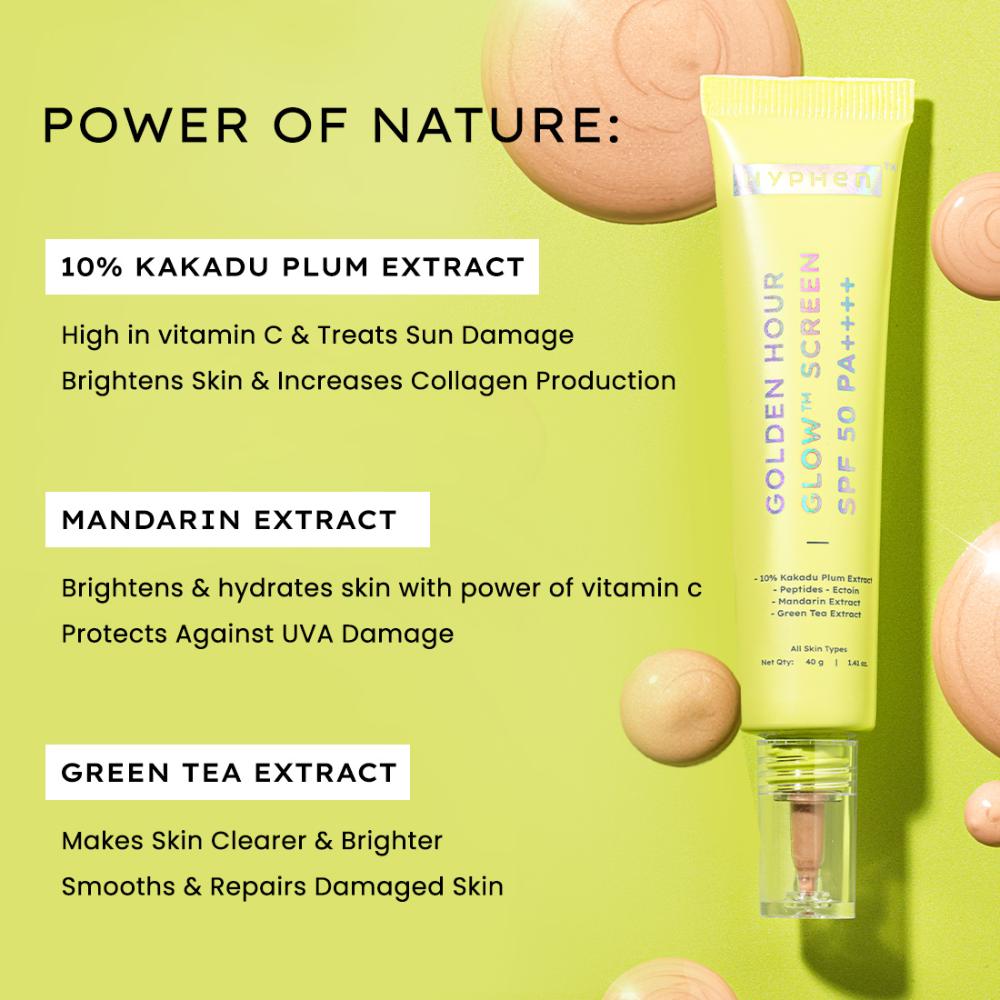 Hyphen Golden Hour Glow Sunscreen SPF 50 PA++++ for Dewy & Bright Skin High UVA/B Protection