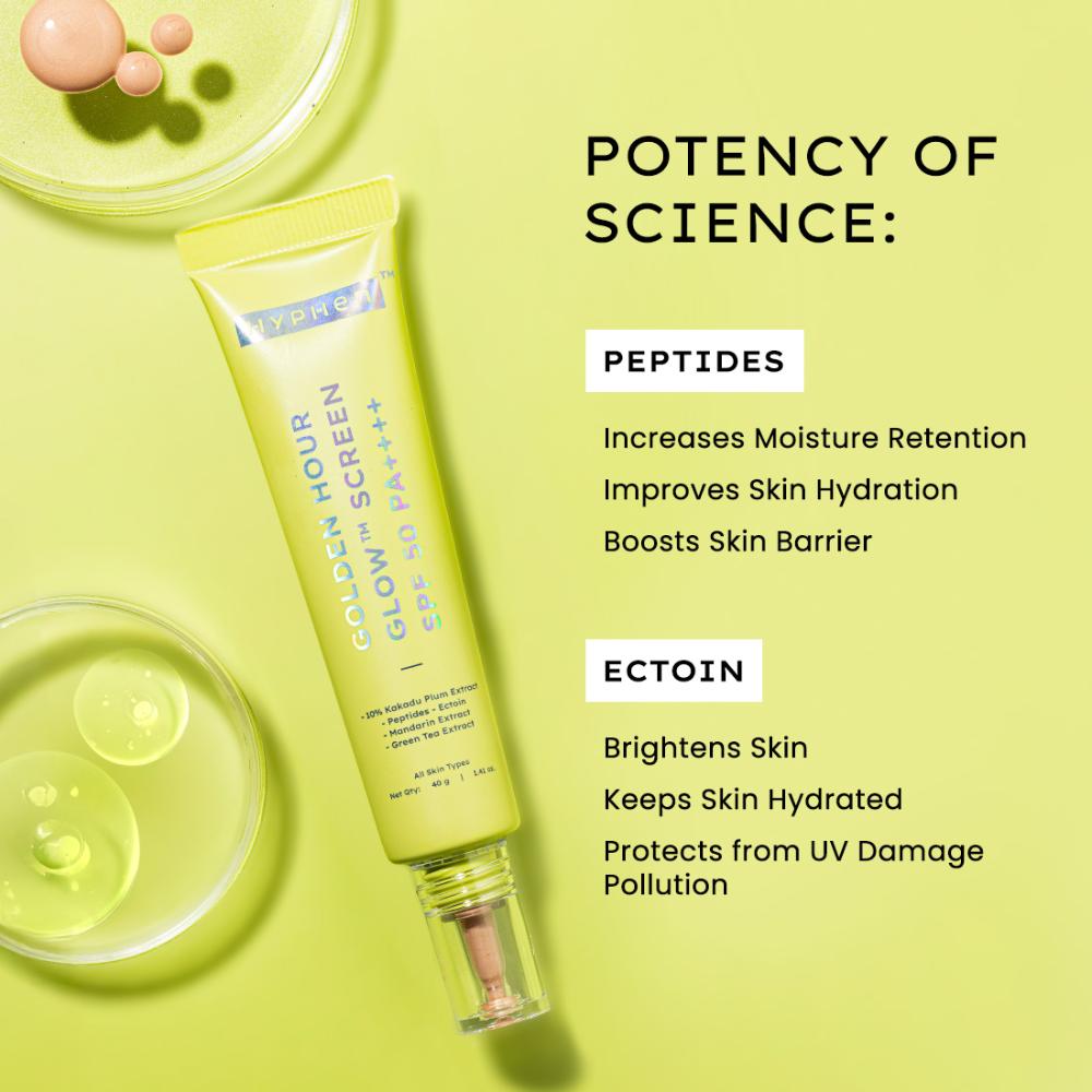 Hyphen Golden Hour Glow Sunscreen SPF 50 PA++++ for Dewy & Bright Skin High UVA/B Protection
