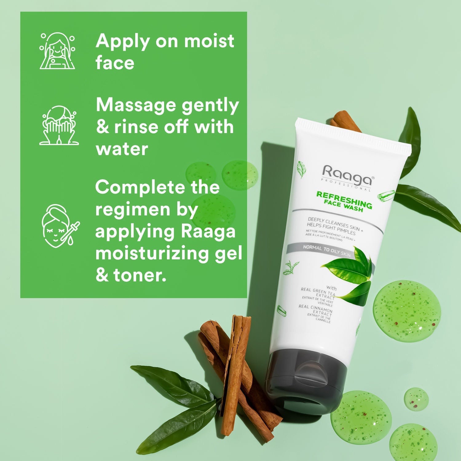 Raaga Professional Refreshing Face Wash, Salicylic Acid & Green Tea Extract For Normal To Oily Skin