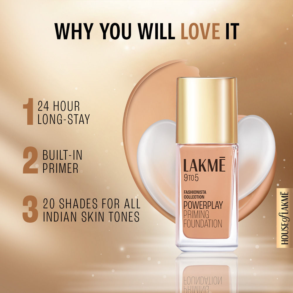 Lakme 9 To 5 Powerplay Priming Foundation, Built In Primer, Long-Lasting, SPF 20