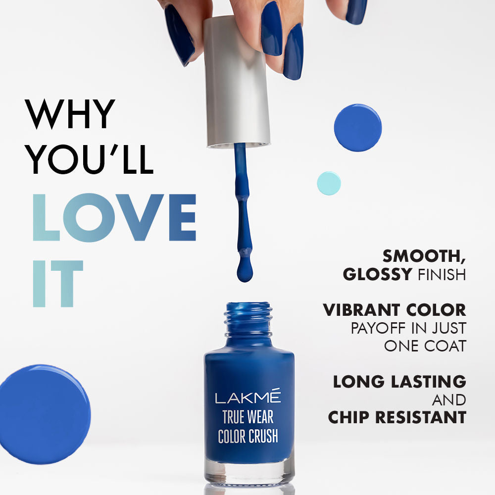 Lakme True Wear Color Crush Nail Polish, Long Lasting & Vibrant Nail Paint