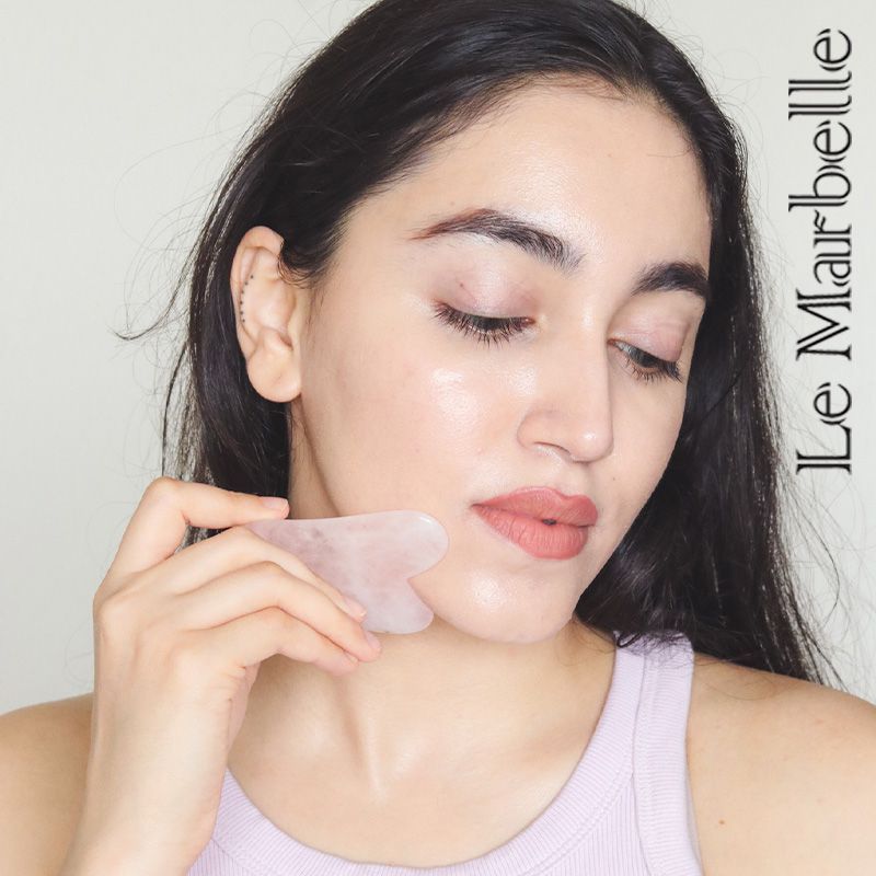 Le Marbelle Rose Quartz Gua Sha Stone Face Massager For Face, Neck Glow & Skin Brightening