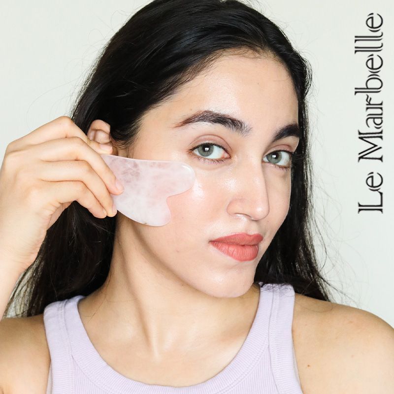 Le Marbelle Rose Quartz Gua Sha Stone Face Massager For Face, Neck Glow & Skin Brightening