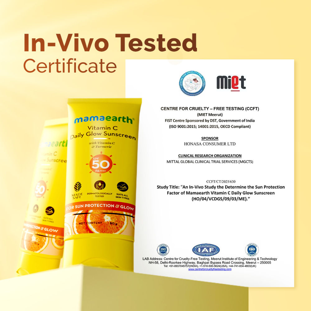 Mamaearth Vitamin C Daily Glow Sunscreen With Vit C & Turmeric For Tan Protect... - In-Vivo tested