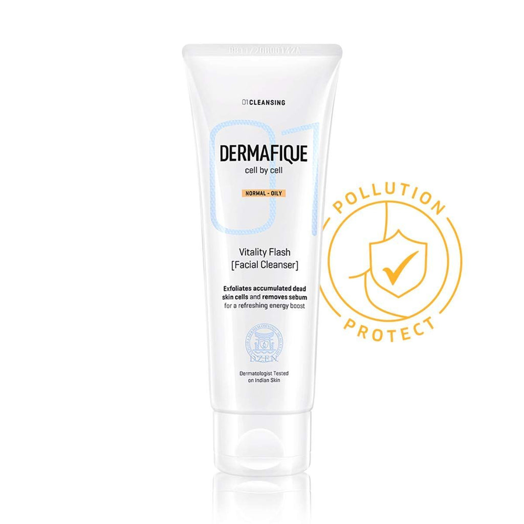 Dermafique Vitality Flash Facial Cleanser, Exfoliating Face Wash, Cleanses Pores, Removes Oil