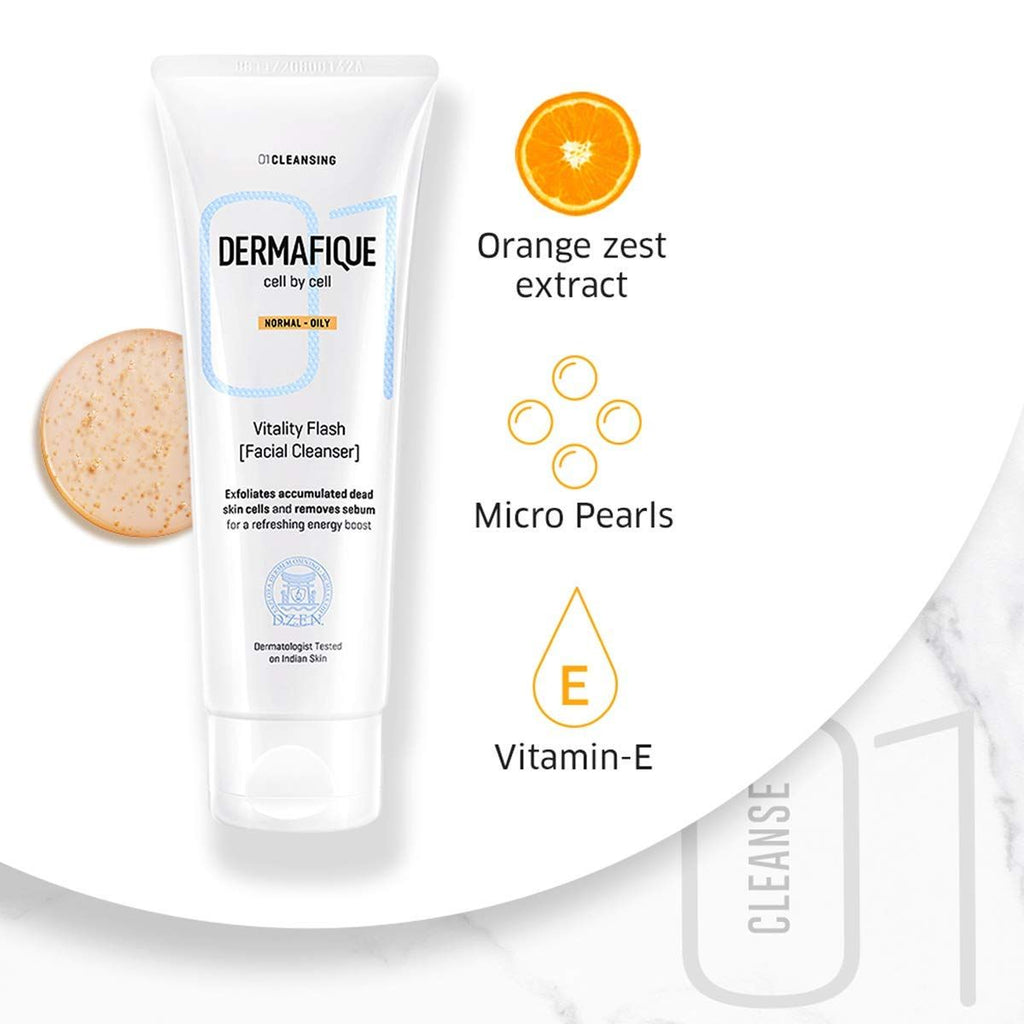 Dermafique Vitality Flash Facial Cleanser, Exfoliating Face Wash, Cleanses Pores, Removes Oil