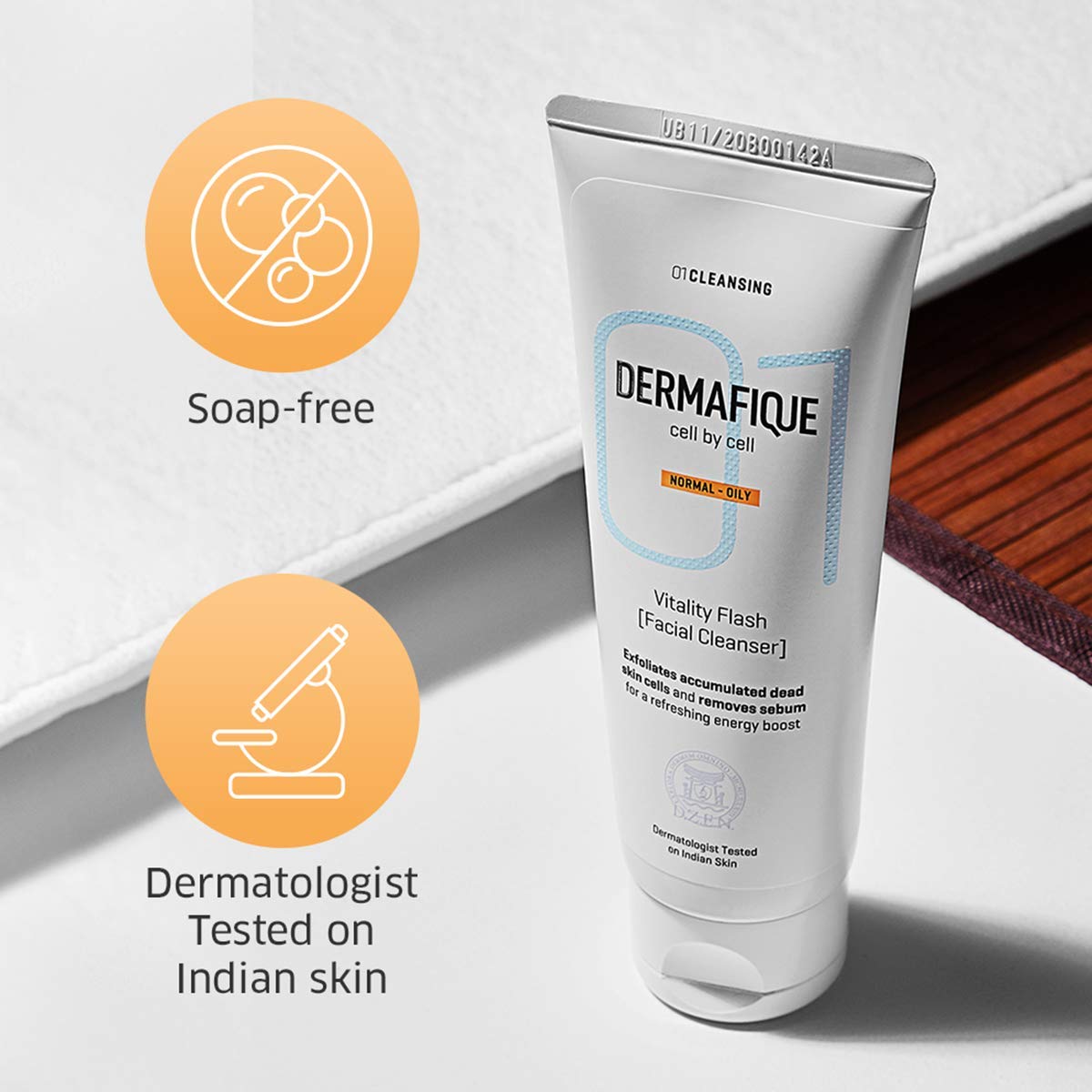 Dermafique Vitality Flash Facial Cleanser, Exfoliating Face Wash, Cleanses Pores, Removes Oil