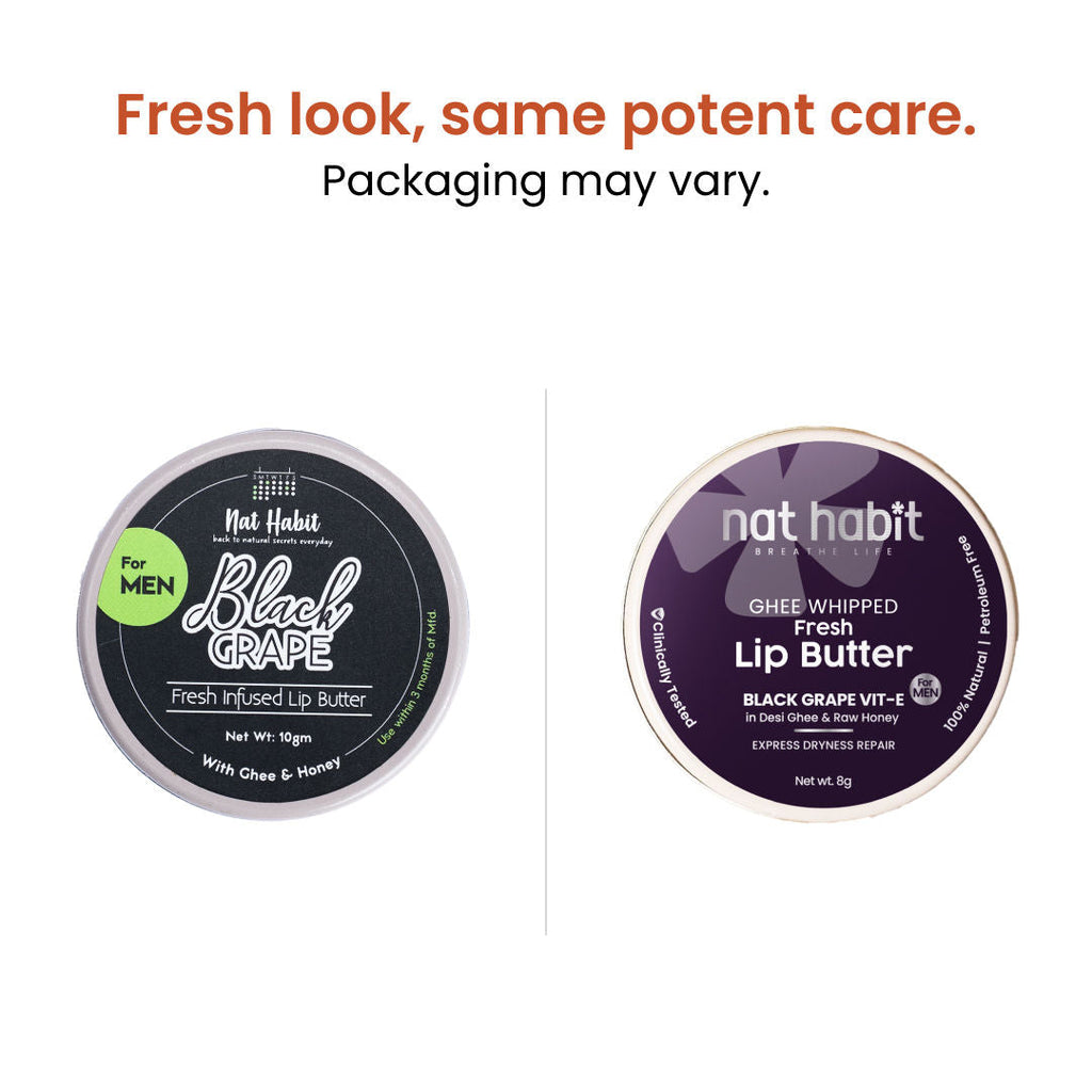 Nat Habit Desi Ghee & Honey Lip Butter, Non Tinted Black Grape Lip Balm For Men, Dark Lip Lightening