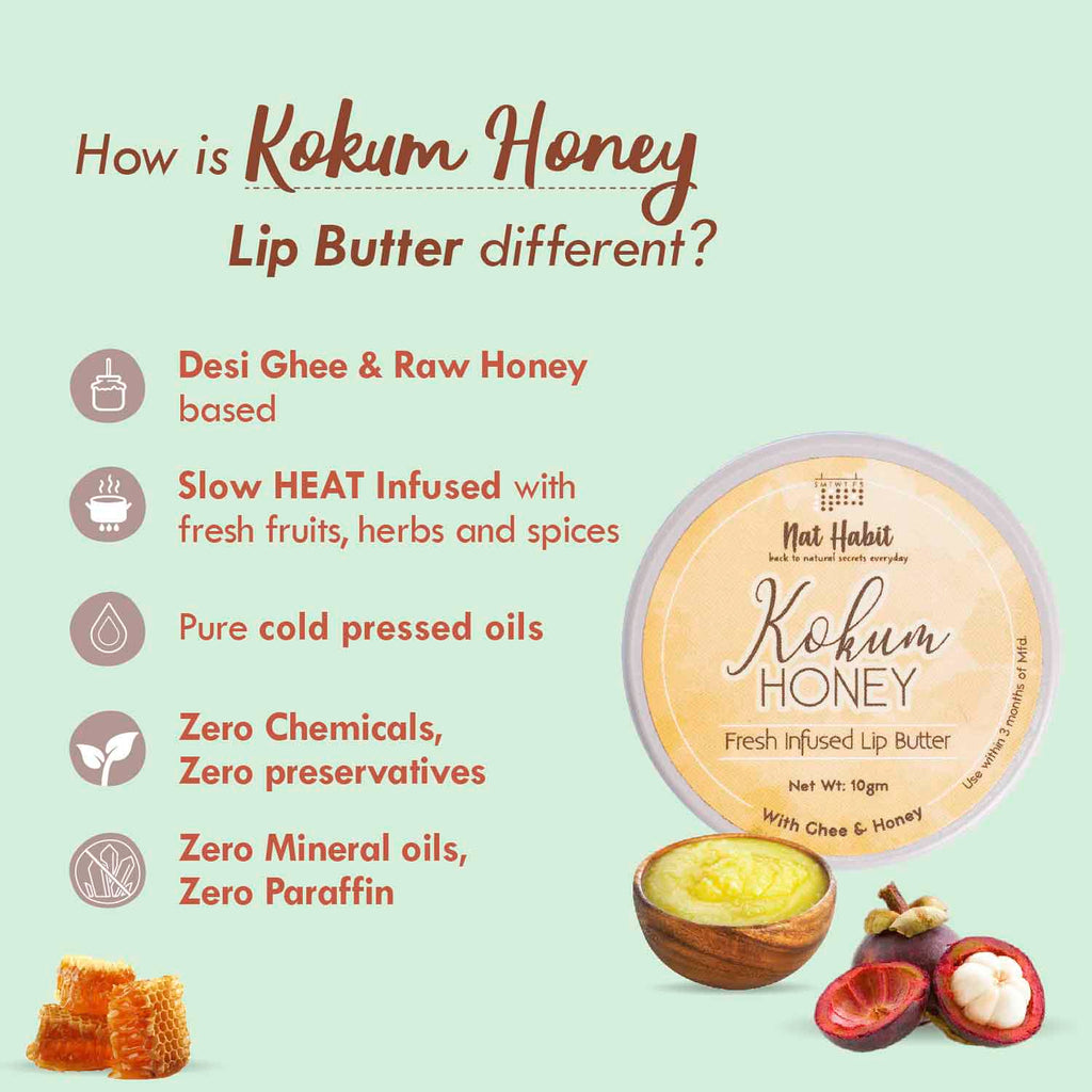 Nat Habit Desi Ghee & Honey Lip Balm - Kokum Honey Lip Butter For Lip Pigmentation & Lip Lightening