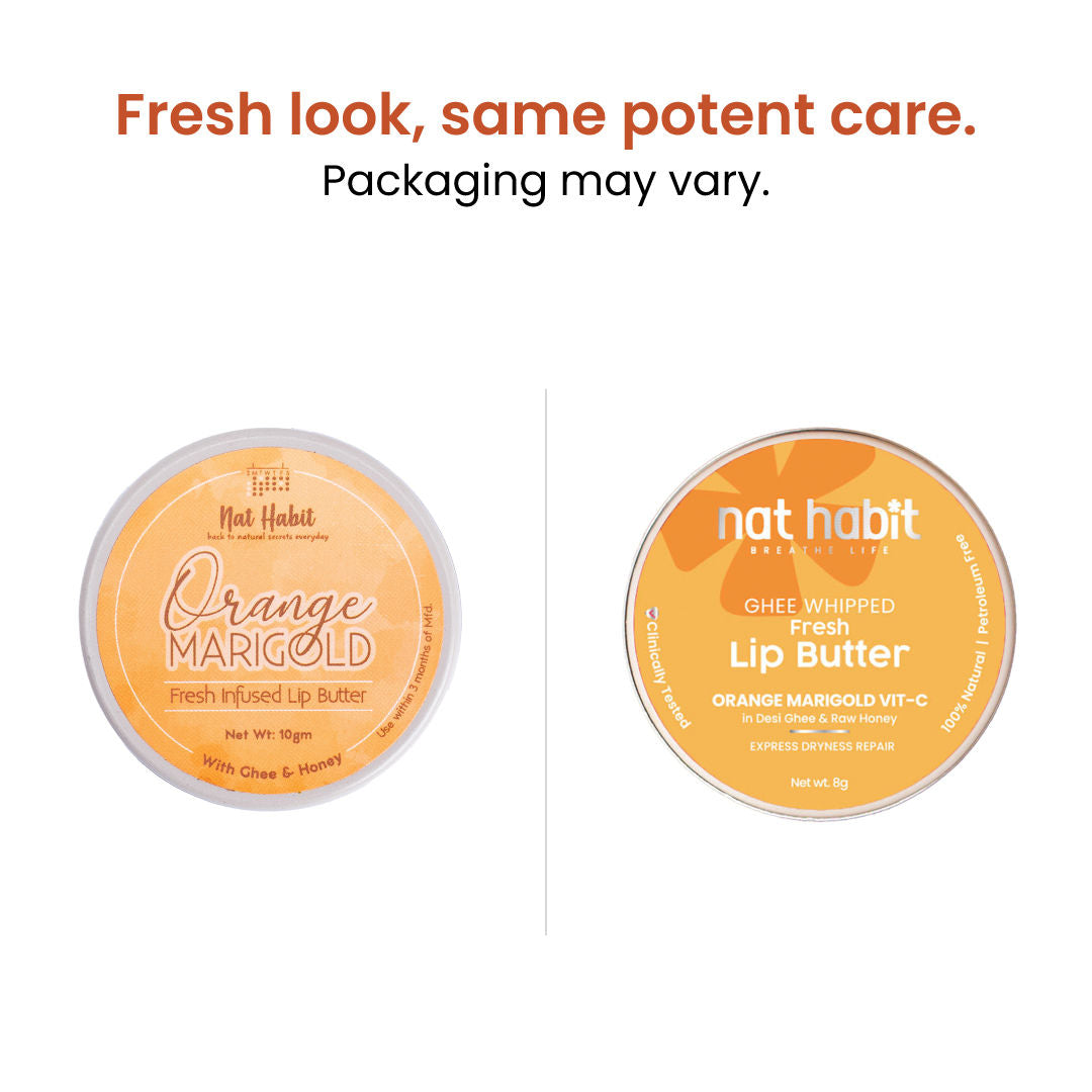 Nat Habit Desi Ghee & Honey Lip Balm, Orange Marigold Lip Butter For Lip Pigmentation & Chapped Lips