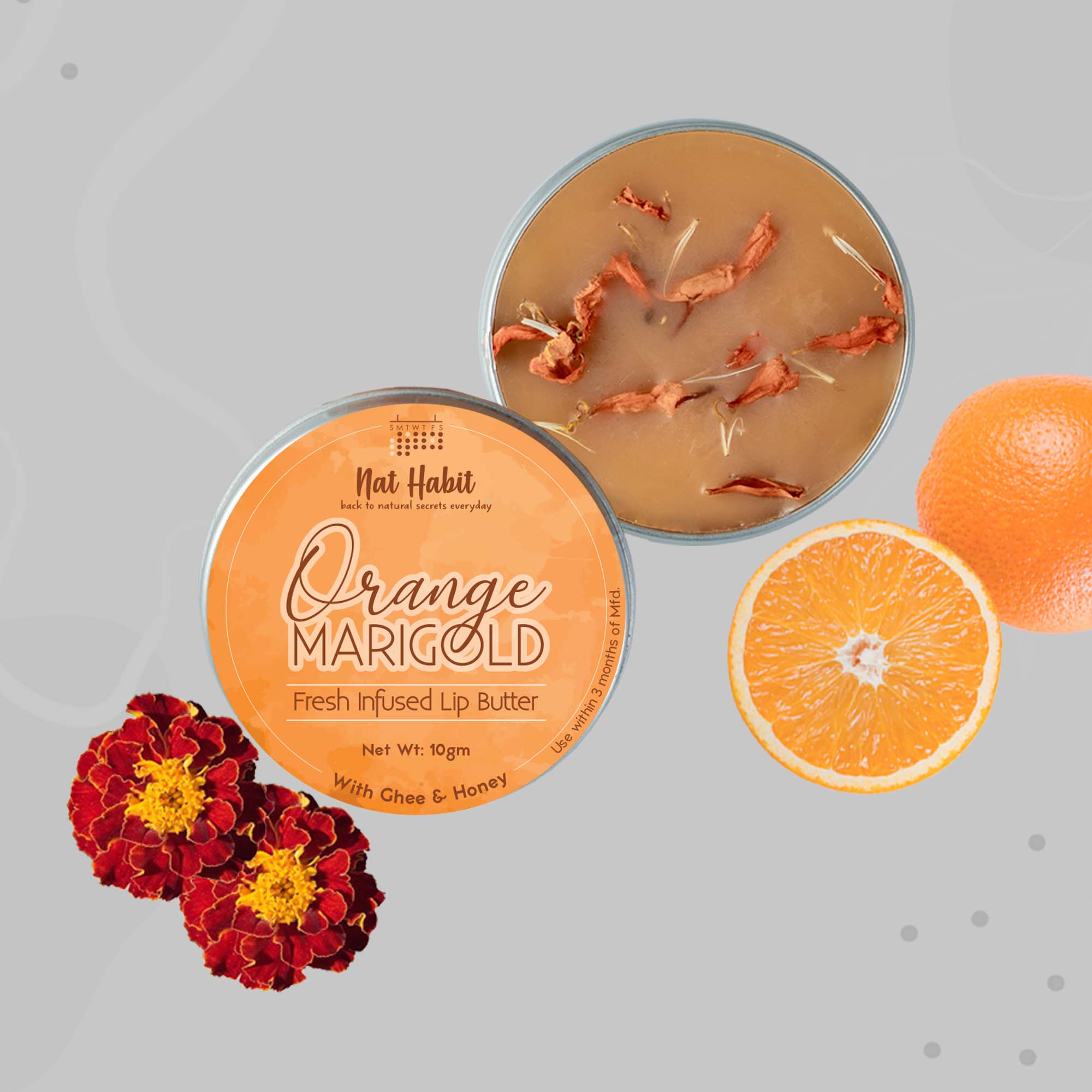 Nat Habit Desi Ghee & Honey Lip Balm, Orange Marigold Lip Butter For Lip Pigmentation & Chapped Lips