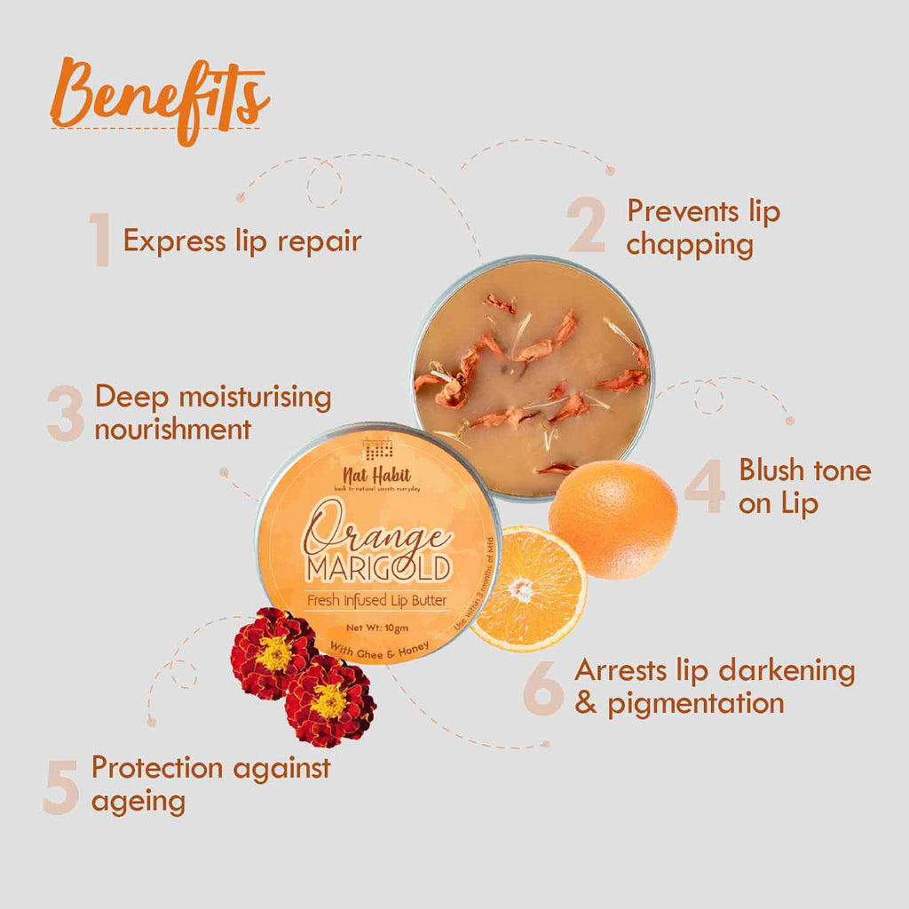 Nat Habit Desi Ghee & Honey Lip Balm, Orange Marigold Lip Butter For Lip Pigmentation & Chapped Lips
