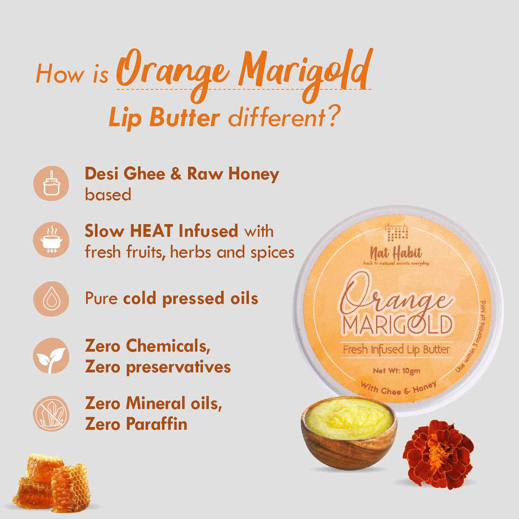 Nat Habit Desi Ghee & Honey Lip Balm, Orange Marigold Lip Butter For Lip Pigmentation & Chapped Lips