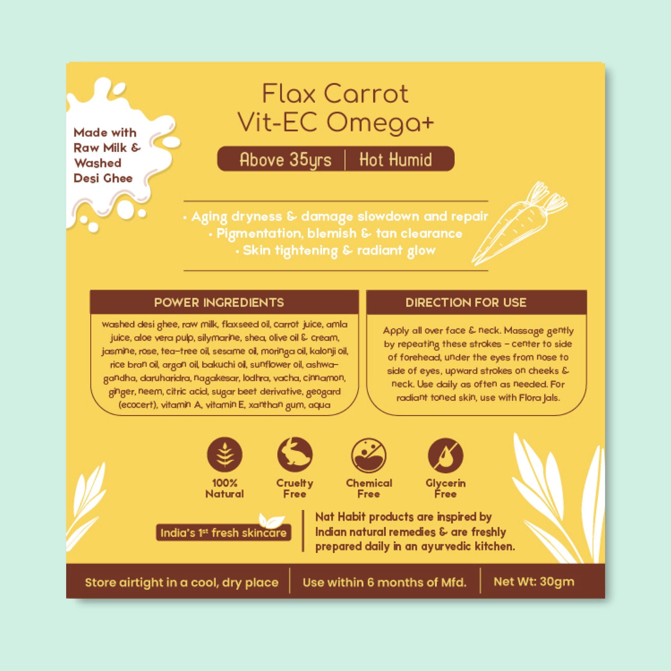 Nat Habit Flax Carrot Light Moisturizer For Combination Skin, Moisturizer Cream With Vit E C Omega+