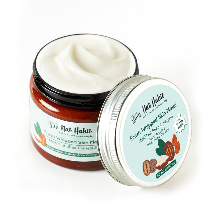 Nat Habit Multi Nut Shea Omega3 Malai Body Butter for Dry Skin & Body Acne 48 HR Moisture