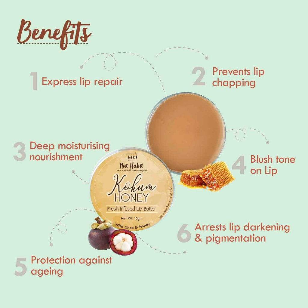 Nat Habit Desi Ghee & Honey Lip Balm- Kokum Honey Lip Butter For Lip Pigmentation & Lip Lightening