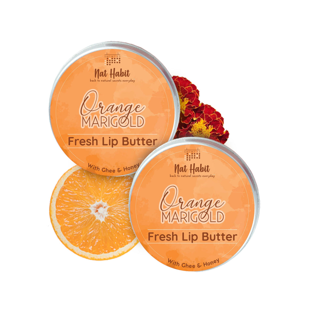 Nat Habit Desi Ghee & Honey Lip Balm- Orange Marigold Lip Butter For Lip Pigmentation & Chapped Lips