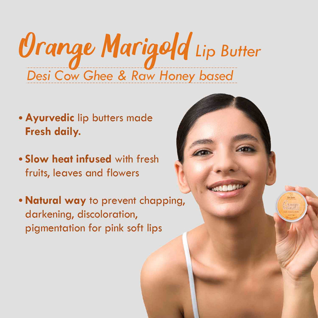Nat Habit Desi Ghee & Honey Lip Balm- Orange Marigold Lip Butter For Lip Pigmentation & Chapped Lips