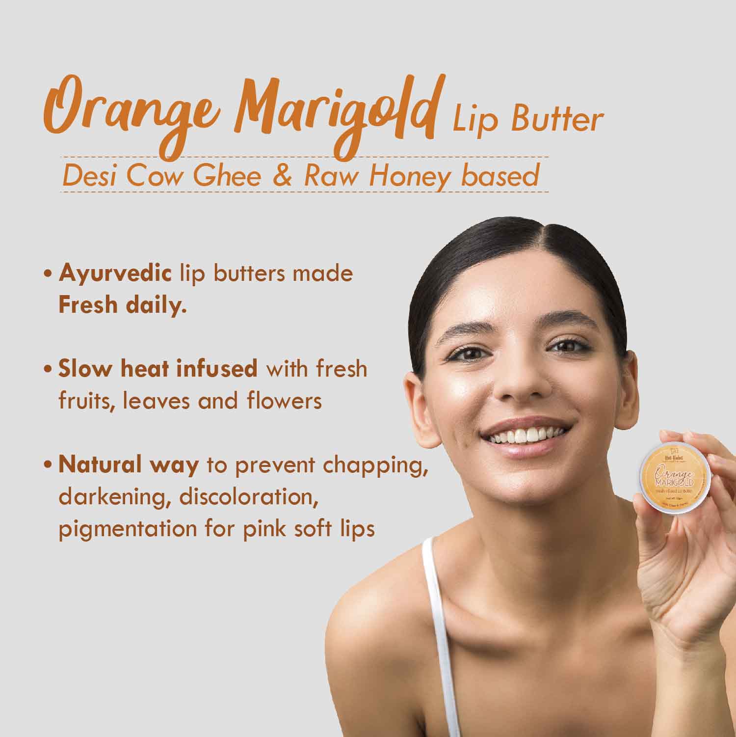 Nat Habit Desi Ghee & Honey Lip Balm- Orange Marigold Lip Butter For Lip Pigmentation & Chapped Lips