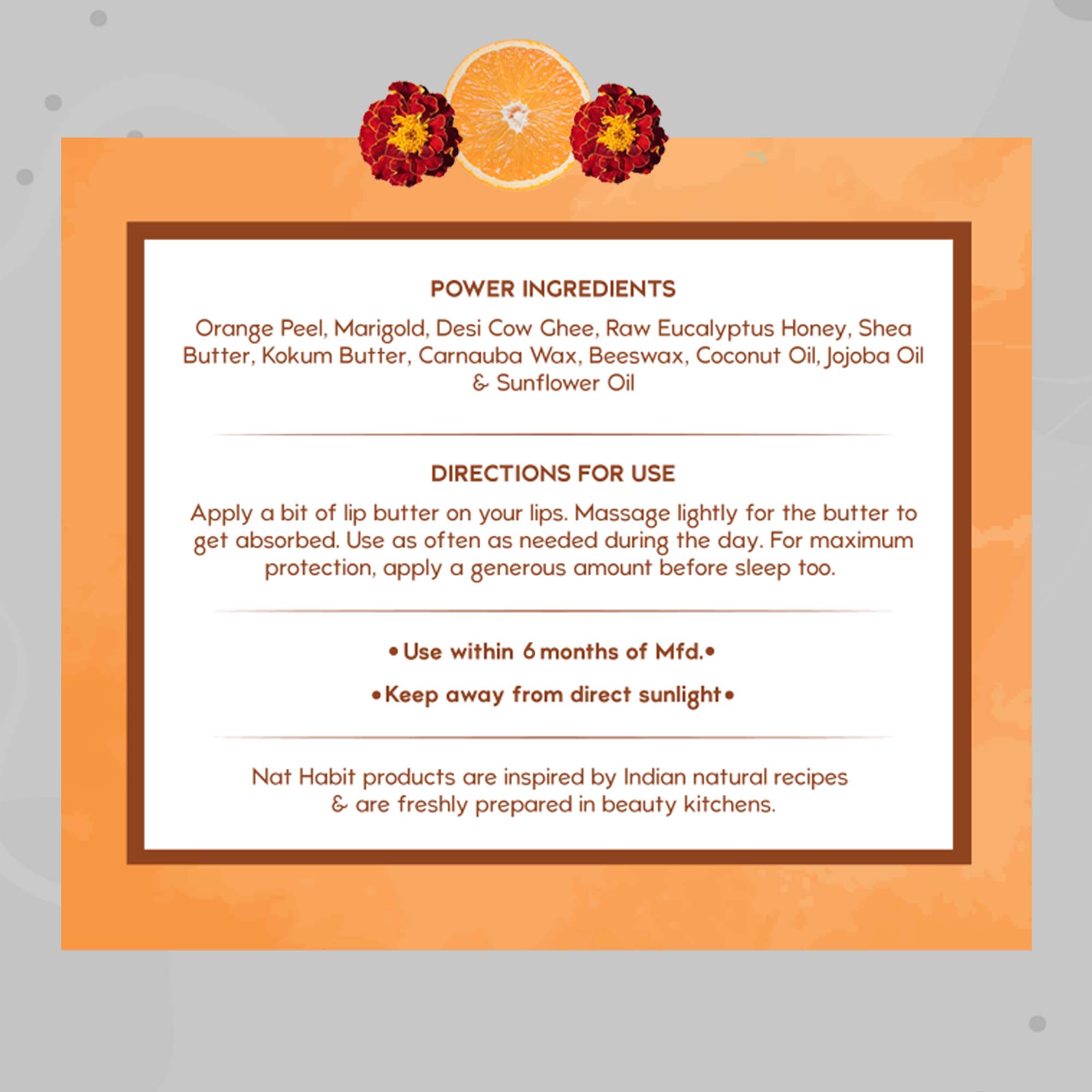 Nat Habit Desi Ghee & Honey Lip Balm- Orange Marigold Lip Butter For Lip Pigmentation & Chapped Lips