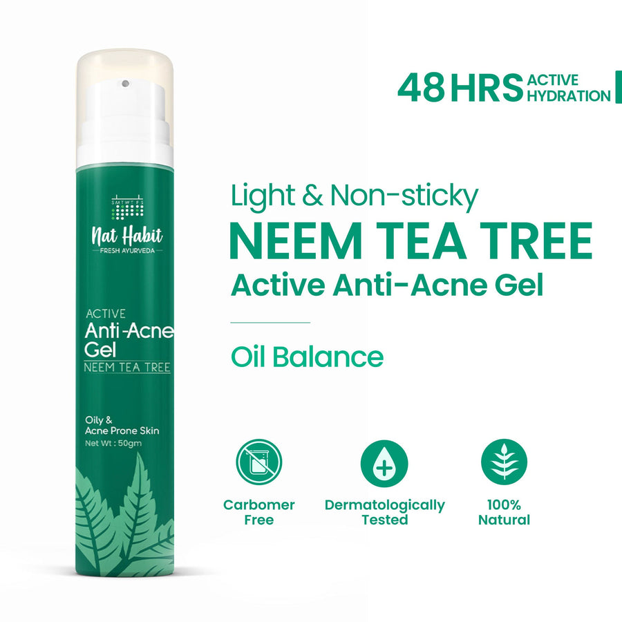 Nat Habit Active Anti Acne Neem Tea Tree Face Gel Moisturiser For Oily & Acne Prone Skin