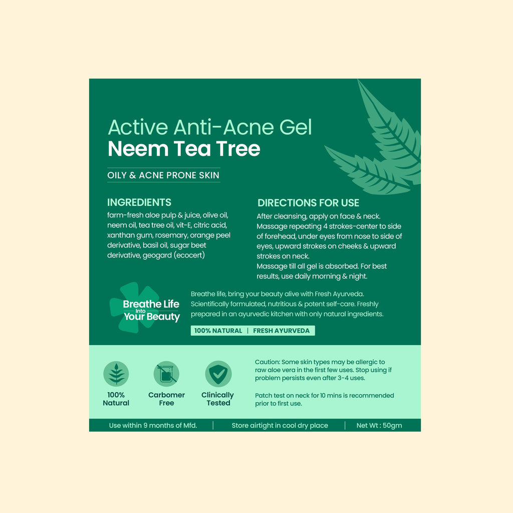 Nat Habit Active Anti Acne Neem Tea Tree Face Gel Moisturiser For Oily & Acne Prone Skin