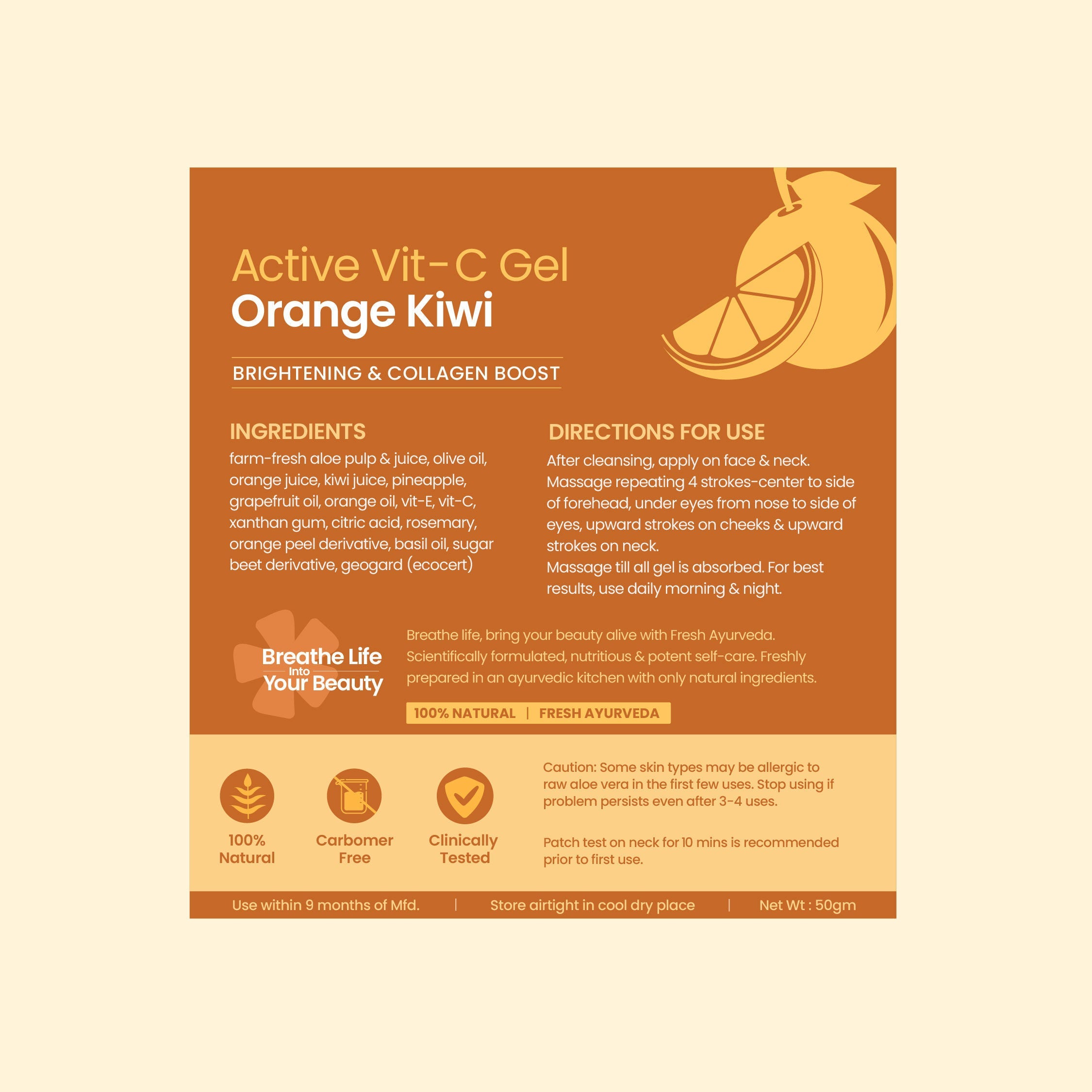 Nat Habit Active Orange Kiwi Vitamin C Face Gel Moisturiser For Brightening & Collagen Boost