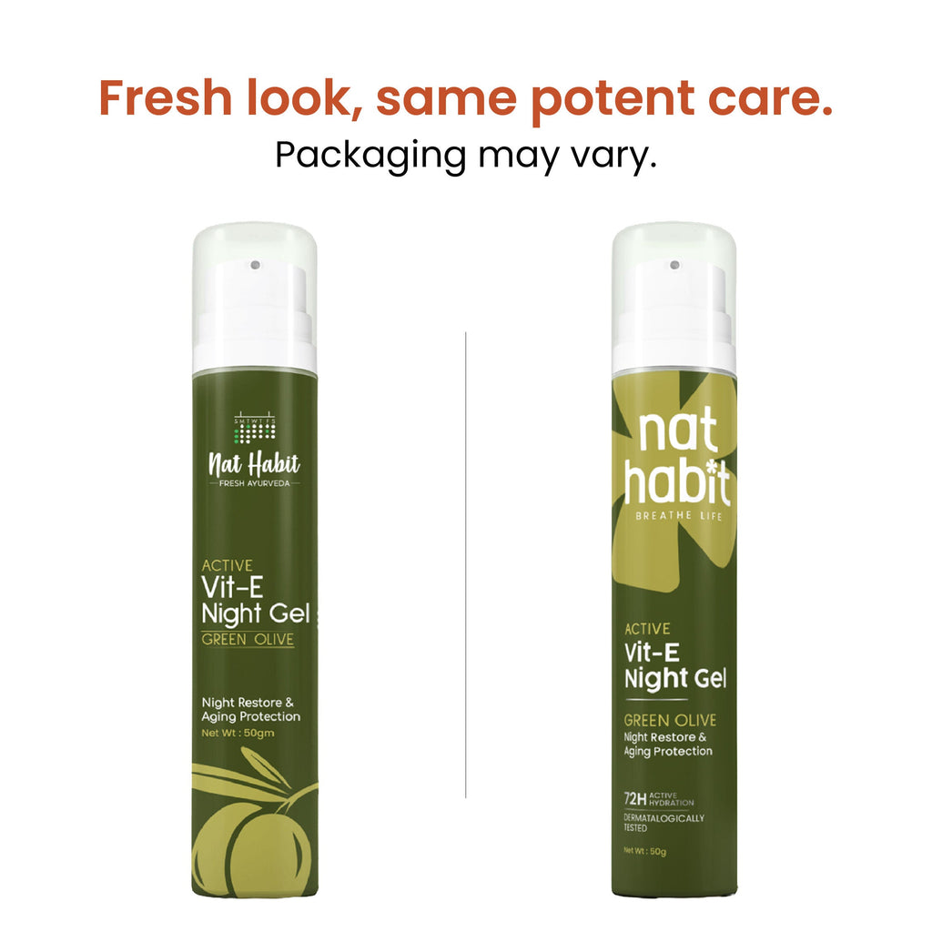 Nat Habit Active Olive Night Vitamin E Face Gel Moisturiser For Anti-Aging & Collagen Boost
