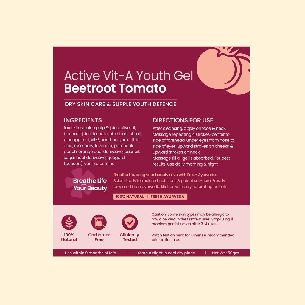 Nat Habit Active Beetroot Tomato Vitamin A Face Gel Moisturiser For Dry Skin Care & Collagen Boost